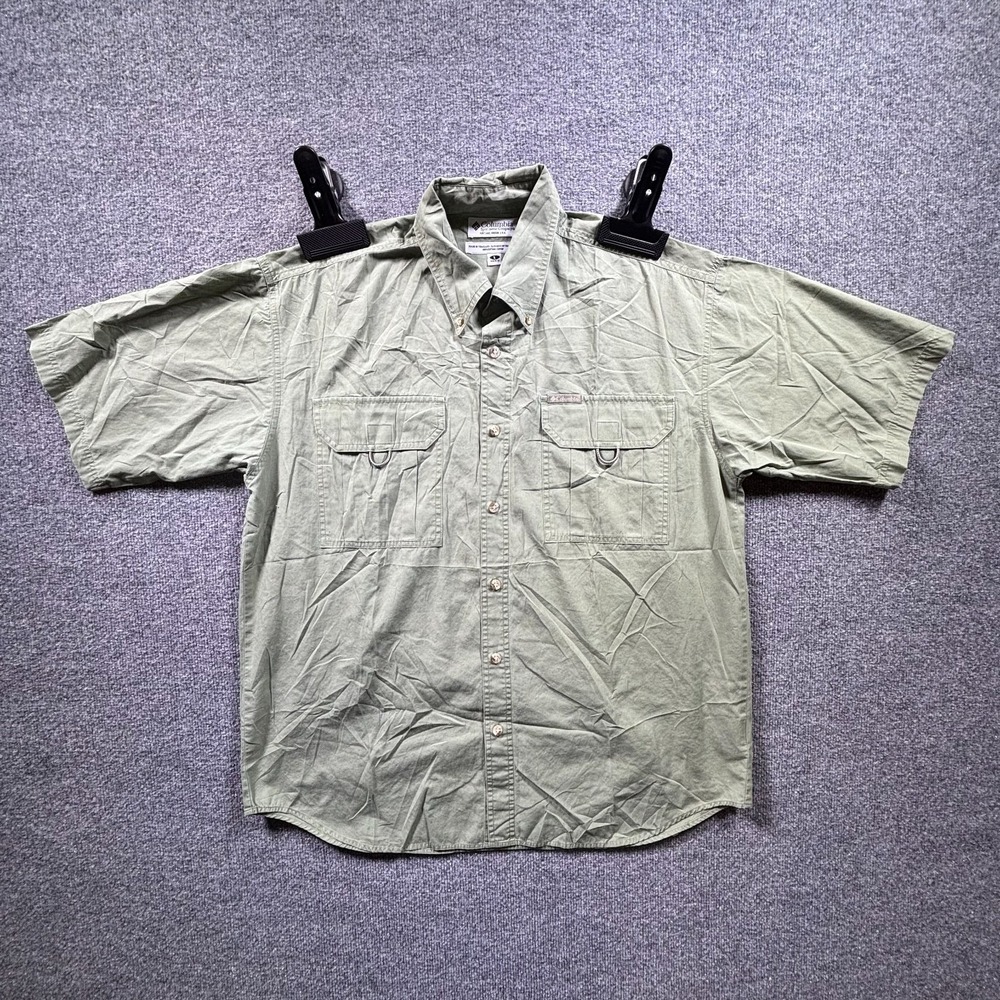 Columbia Shirt Mens Large Olive Green Button Front Short Sleeve Utility Hiking